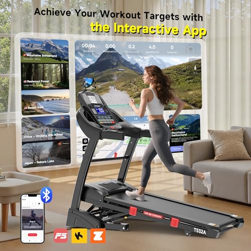 Treadmill with 15% Auto Incline 400lbs Capacity, 5.1HP Folding Treadmill Running Machine for Home with Safety Handle, 0.6-...