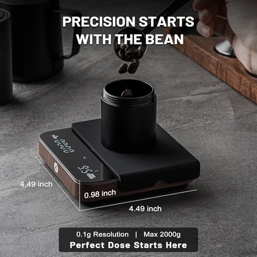KitchenTour CaféMetric Coffee Scale with Timer 0.1g/2000g - Precision Small Scale for Espresso & Pour Over - Mini Scale wi...