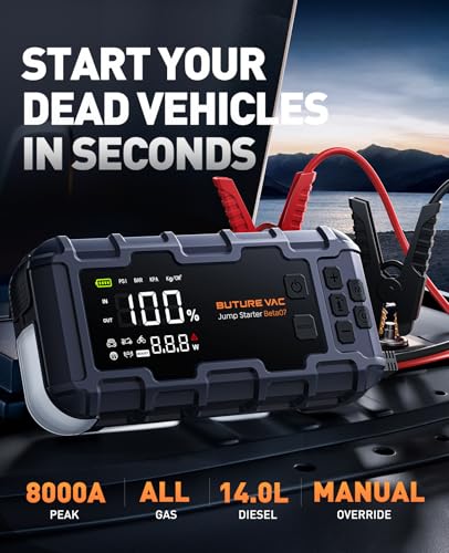 Portable 10-in-1 Car Battery Jump Starter with Air Compressor 8000A 160PSI 45W Charger, Jump Starter Jump Box (All Gas 14L...