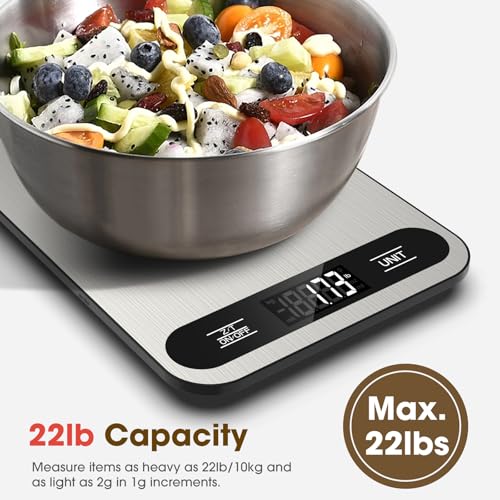 Mik-Nana Food Scale, 22lb Digital Kitchen Scale with 6 Units Tare Function & LCD Display, Stainless Steel Weight Grams and...