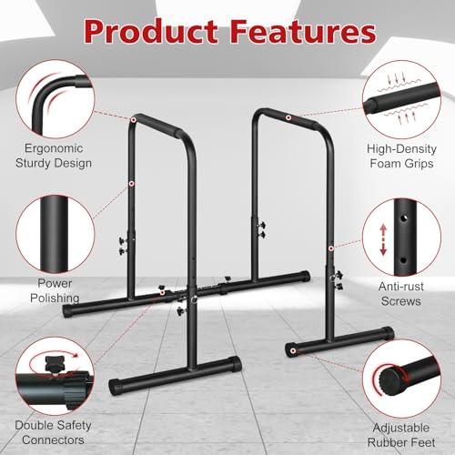 LSKSSNG Dip Stand Station, Adjustable Height Dip Station for Strength Training, Heavy Duty Steel Parallel Push Up Stand, H...