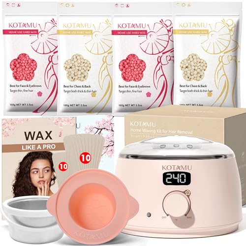 KOTAMU Wax Kit Pink Digital Hair Removal Waxing Kit for Women & Men Hot Wax Warmer Pot for Face, Eyebrow, Body, Brazilian,...