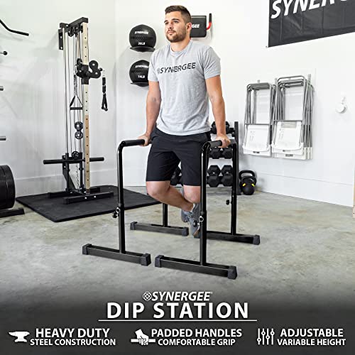 Synergee Dip Bar. Adjustable Dip Station from 30” – 39” for Dips, Inverted Pull Ups. Max capacity 400 lbs. Portable Dip St...