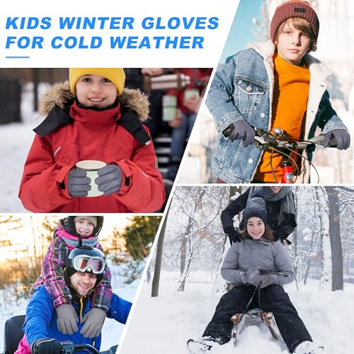 Sukeen Windproof Kids Winter Gloves, Soft Warm Touchscreen Anti-Slip Boys Winter Gloves for Kids Boys Girls Youth Snow Ski...