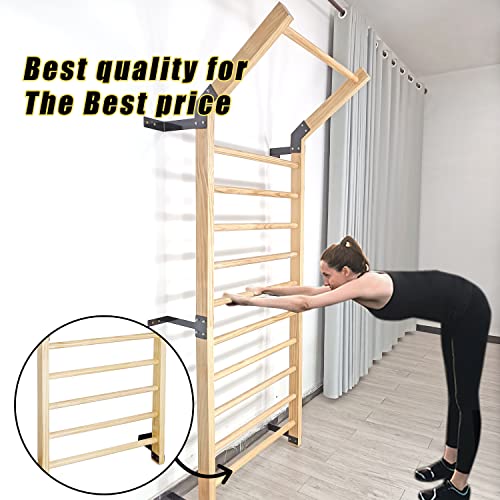 FC FUNCHEER Swedish Ladder,Gymnastics Stall Bar, Wall Mounted Pull Up Bar- Solid Wood With11 Strategic Rods-86.6 Inches He...
