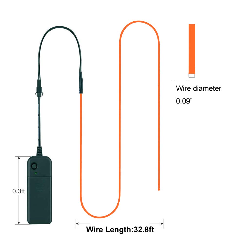 MaxLax EL Wire Neon Lights Strip, 10M/32.8FT, Orange, Portable Battery Pack, 360° Cuttable for Parties & DIY Decoration