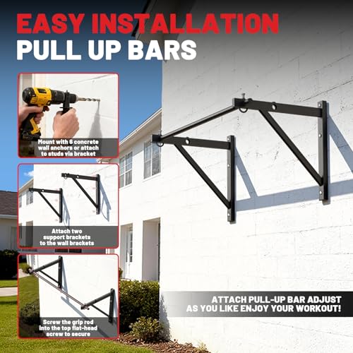 PAPABABE Wall Mounted Pull Up Bar, Chin Up Bar, Strength Training Pull-Up Bars Chin Up Bars for Home Gym