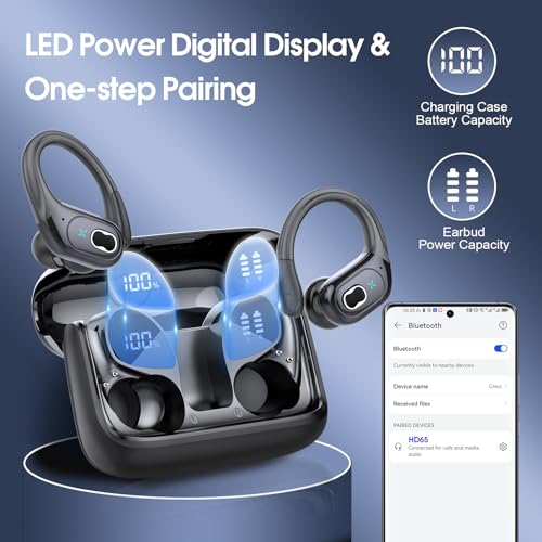 Wireless Earbuds 75hrs Bluetooth 5.4 Headphone Sport, 2026 Bluetooth Earbuds Stereo Deep Bass Over Ear Bud with Earhooks, ...