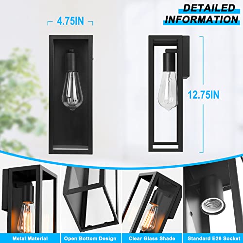 2-Pack Outdoor Wall Lanterns, Exterior Waterproof Wall Sconce with Glass Shades, Matte Black Porch Lights Wall Mounted, An...