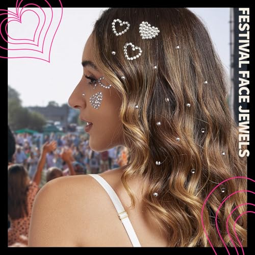 YGDZ Face Gems 5 Sheets Hair Gems, Self Adhesive Face Jewels Stickers, Heart Festival Face Gems Stick on, Rhinestone stick...