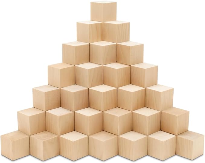 DIY Wood Cubes 1-1/4-inch, Pack of 25 Small Wooden Baby Blocks for Baby Shower, Wooden Blocks for Crafts, STEM, Building, and Blank Woo Dice, by Woodpeckers