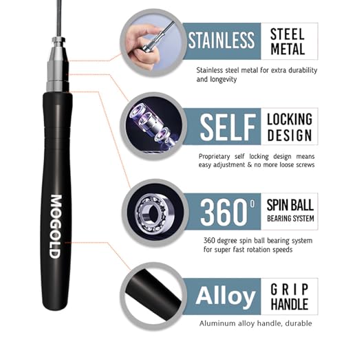 Mogold Speed Ropes Jump Rope For Men/Women- Premium Quality Tangle-Free - Self-Locking Screw-Free Design - Speed Ropes for...