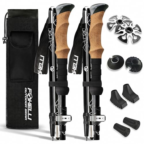 Foxelli Lightweight Trekking Poles – Compact Walking Sticks with Quick Locks, Ergonomic Cork Grip & All-Terrain Accessorie...
