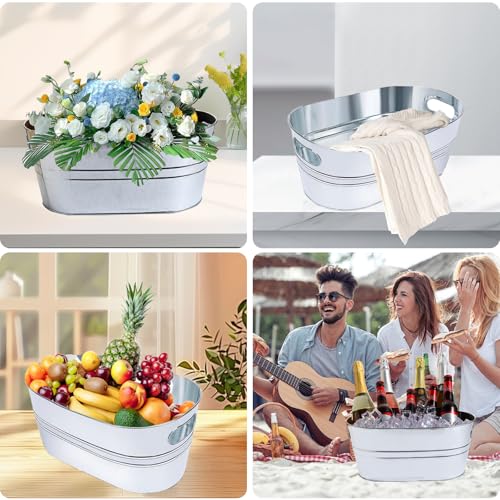 2 Pack Galvanized Ice Bucket 4 Gallon Galvanized Tub Ice Bucket for Parties Metal Beverage Buckets with Handles Wine Beer ...