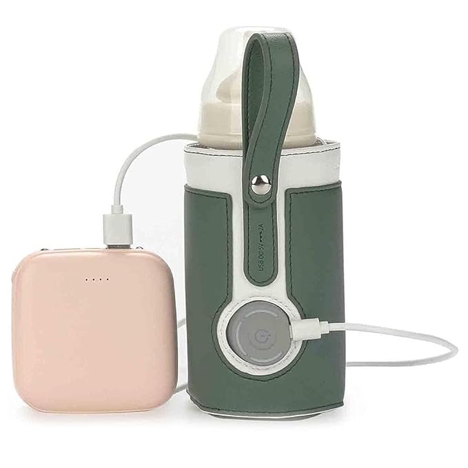 FTVOGUE Bottle Warmer Bag 3 Temperature Adjustable Portable Baby Bottle Warmer for Connecting to Mobile Power (Green)