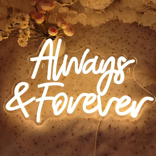 Planzo Always & Forever Led Neon Sign Light Wedding Birthday Party Backdrop Wall Decor Hanging Sign Bedroom Propose Annive...