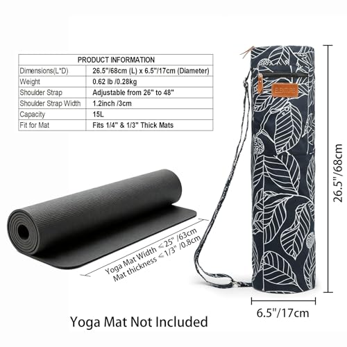 ELENTURE Canvas Yoga Mat Bag with Adjustable Strap & Pockets, Full-Zip Travel Gym Tote for Women & Men, Fits 1/4" & 1/3" T...