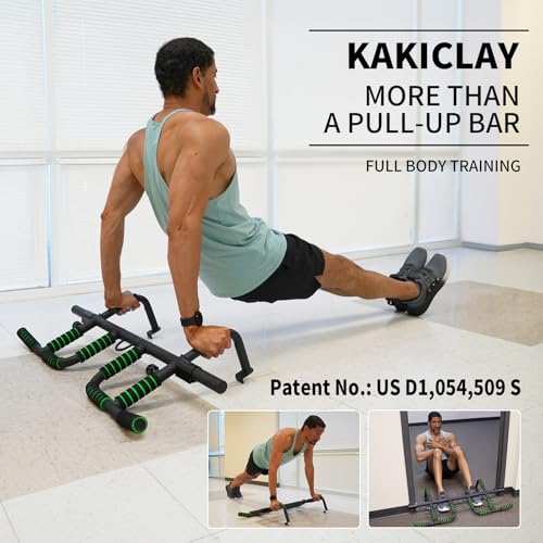 KAKICLAY New Upgrade Pull Up Bar for Doorway with Ergonomic Grip - Upto 440 Lbs Capacity, No Screwing or Slipping - USA Or...