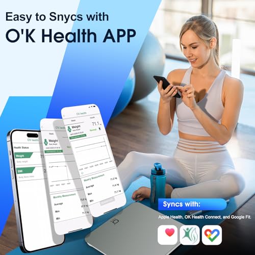 O'CARE Smart Scale for Body Weight and BMI Weighing,High Accuracy Digital Bathroom Scale with LED Large Display,Smart APP ...