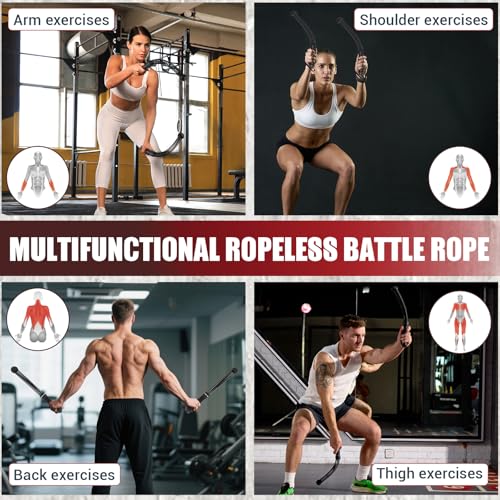 Weighted Ropeless Battle Ropes, Heavy Duty Portable Cordless Battle Ropes for Home Gym with Poster, Workout Exercise Rope ...