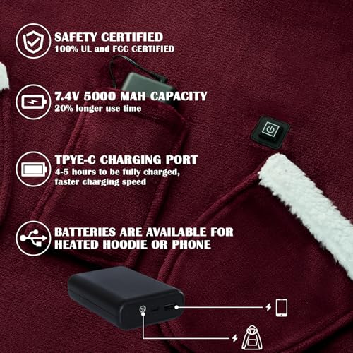 Homemate Heated Wearable Blanket Hoodie - with Battery Pack 7.4V - Oversized Electric Blanket Hoodie for Women Men - Warm ...