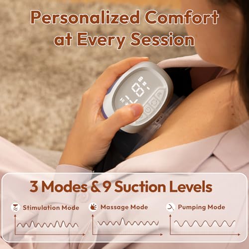 Wearable Breastfeeding Pump Hands Free of Long Battery Life, Portable Electric Wireless Breast Pump with 3 Modes and 9 Lev...