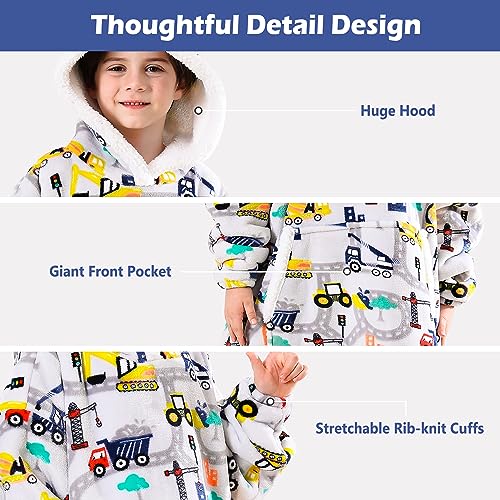 Blanket Hoodie, Sherpa Fleece Wearable Blanket for Kids, Plush Flannel Hooded Blanket, Sweatshirt Gift with Giant Pocket