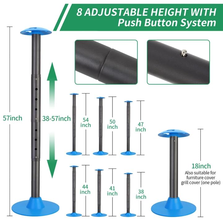 Nukugula Windproof Boat Cover Support Pole System 2 Pcs with 8 Adjustable Heights Telescoping Steel Furniture Cover Suppor...