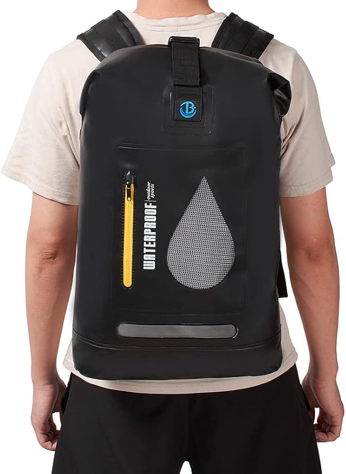 Blueshyhall 20L Waterproof Dry Backpack, Outdoor Travel Roll Top Closure Water Repellent Duffle Storage Sack for Kayaking Rafting Boating Fishing Camping and Beach - Black