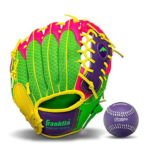 Franklin Sports Kids Baseball Glove + Foam Ball Sets - Meshtek Youth Teeball Gloves for Kids + Toddlers - Left + Right Han...