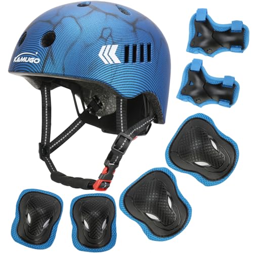 KAMUGO Kids Bike Helmet Set, Toddler Helmet for Ages 2-8 Boys Girls with Sports Protective Gear Set Knee Elbow Wrist Pads ...