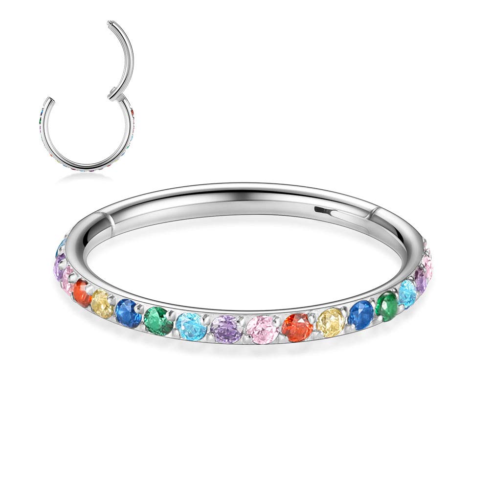 FUNLMO 16G Cartilage Earring Hoop 6mm Helix Nose Tragus Rook Piercing Jewelry Nose Ring Hoop CZ Septum Jewelry Septum Clicker Se