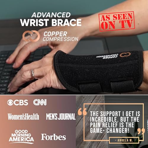 Copper Compression Advanced Wrist Brace - Copper Infused Adjustable Orthopedic Support Splint for Pain, Carpal Tunnel, Art...