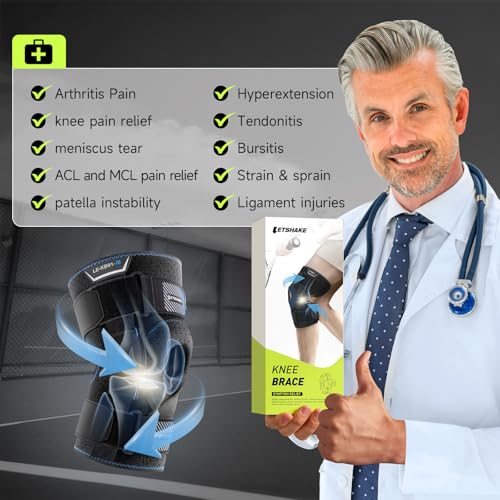 LETSHAKE Hinged Knee Brace for Men Women Adjustable Knee Support with Side Stabilizers for Knee Pain Relief, Meniscus Tea...