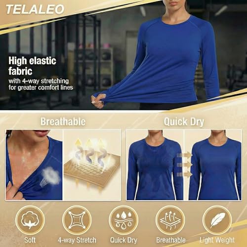 TELALEO 4 Pack Women's Long Sleeve Compression Shirt - High Performance Workout Baselayer for Athletic Sports