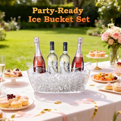 Cenjeery Ice Bucket for Parties, 2PCS Clear Acrylic Drink Buckets with Scoop & Metal Wine Bottle Opener, 5.5L Large Champa...