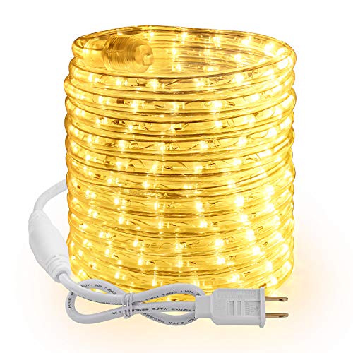 Brizled Warm White Rope Lights, 18ft 216 LED Rope Lights Waterproof, 120V Plugin White Christmas Light Connectable with Cl...
