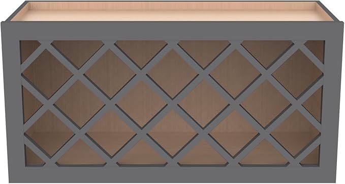 Solid Wood RTA Wine Bottle Rack Wall Cabinet with Lattice Panels - Wine Storage for Bar, Pantry, Cellar & Countertop - Mocha (Pebble Gray, 36'W 12'D 18'H)