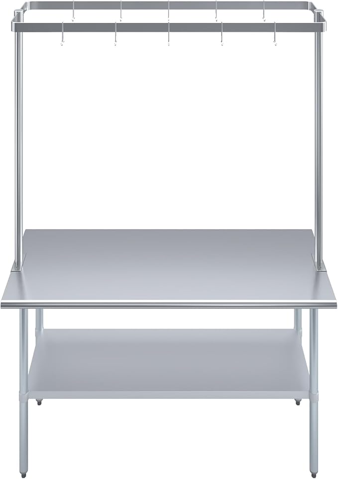 AmGood 60 in. Stainless Steel Table-Mounted Pot Rack With 8 Hooks