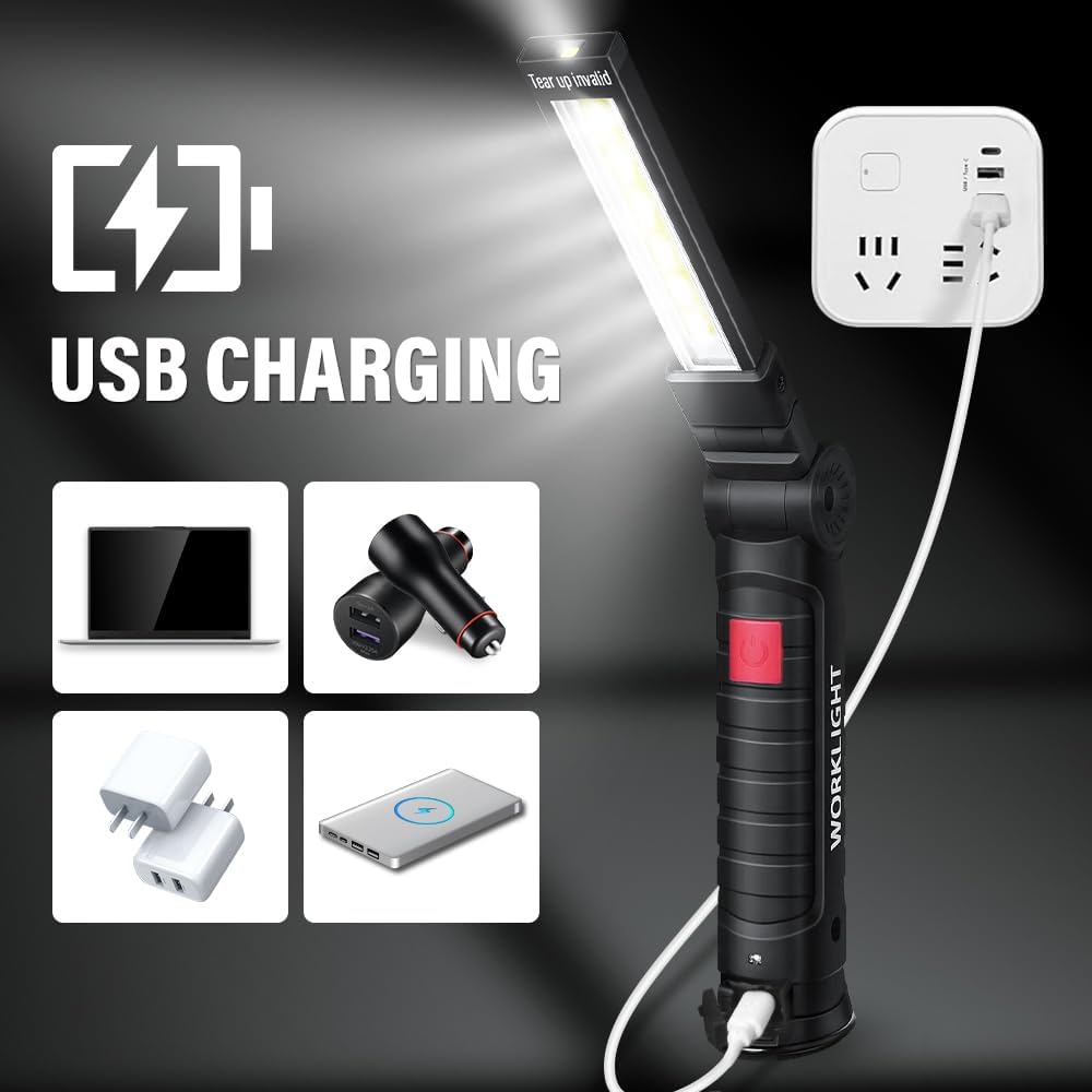 LED Work Light Rechargeable Flashlight, Valentine's Day Gifts for Men Boyfriends Him Husband Mechanic Grill Light Torch Inspection Lamp Magnetic Base 5 Modes 360° Rotate Car Emergency Repair 4PCS