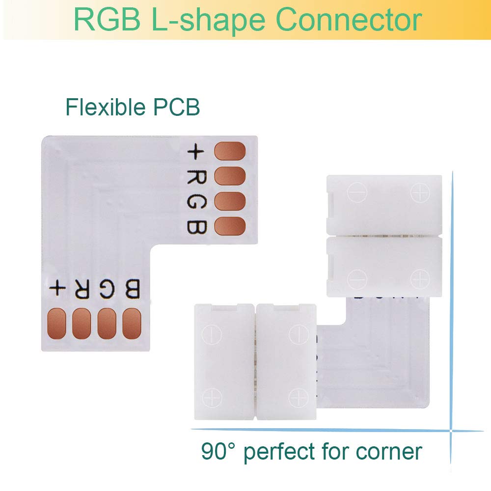 FSJEE 4 Pin LED Strip Connector Kit for 5050 Light Strip, 8 Solderless Accessories, Black, Model FS-RGB2