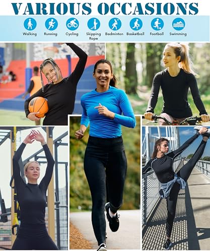 NebuKinex 5 Pack Women's Compression Shirt Long Sleeve Workout Tops Athletic Baselayer Quick Dry Gym Yoga Running T-Shirt