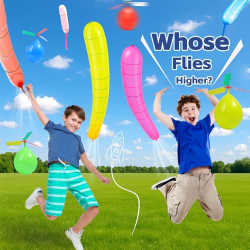 Rocket Balloons with 2 Pumps – 100pcs Whistling Flying Rockets + 5 Helicopter Balloon Toys, Screaming Air Rocket Set for K...