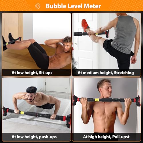 Pull Up Bar for Doorway with Level Meter, Heavy Duty Home Exercise Door Frame Pull Up Bar, Adjustable Strength Training Ba...