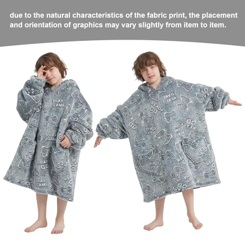 Fiosnow Glow in the Dark Game Controller Blanket Hoodies for Kids 6-13YR Oversize Wearable Blanket Hoodies for Boys Girls ...