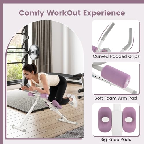 GYMAX Ab Workout Equipment, Adjustable Ab Machine for Whole Body Home Exercise with LCD Monitor, Big Knee Pads & Foam Cove...