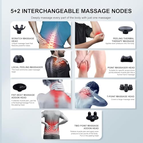MEGAWISE Cordless Handheld Back Massager w/Rechargeable 3200mAh Battery, 5 Speed and 5 +2 Massage Nodes with Hard, Medium ...