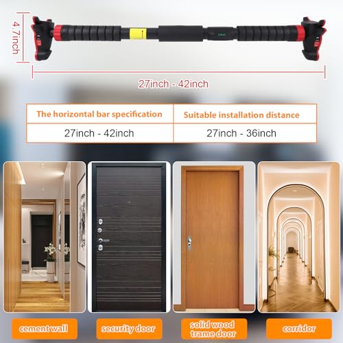 Pull Up Bar for Doorway with Level Meter, Heavy Duty Home Exercise Door Frame Pull Up Bar, Adjustable Strength Training Ba...