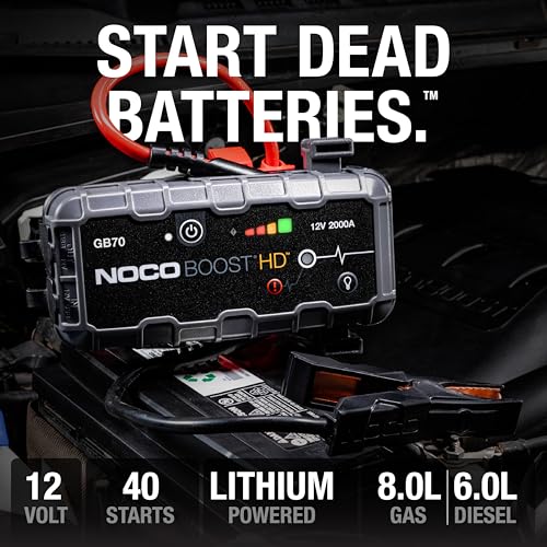 NOCO Boost GB70: 2000A UltraSafe Jump Starter – 12V Lithium Battery Booster Pack, Portable Jump Box, Power Bank & Jumper C...