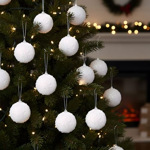 Lyrow 24 Pcs 3.15" Glitter Christmas Ball Ornament Set Christmas Ball Bulk Xmas Sequin Foam Hanging Ornament Decorative Ha...